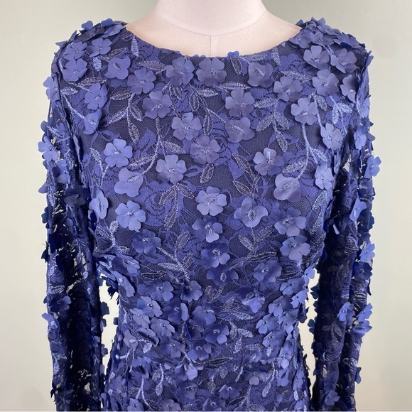 XSCAPE Navy Blue Floral 3D Applique Cocktail Formal dress size 14 - Picture 2 of 7